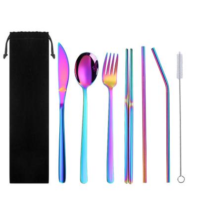 China Fashionable 304 Stainless Steel Metal Spoon Fork Knife Portable Cutlery Set Travel Cutlery Set With Pocket Package for sale