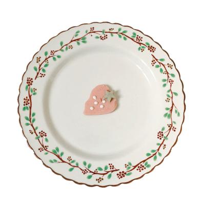 China Sustainable Creative Design Stoneware Dinner Dishes Ceramic Ceramic Dishes Colored Glazed With Strawberry Embellish for sale