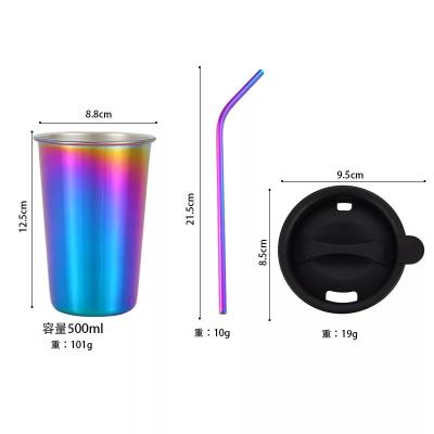 China Viable Design 500ml Fancy Colorful 304 Stainless Steel Beer Coffee Mug With Straw Lid Tumbler for sale