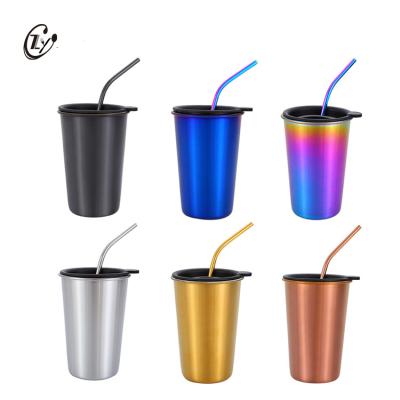 China Viable Wholesale Custom Beer Coffee Mug Stainless Steel Drinks Mugs With Straw Lid for sale