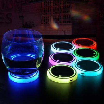 China Smart Led Bright Lights Car Cup Holders USB Charging Mat Waterproof Cup Pad Car Led Water Drinks Coaster Cup With Led for sale