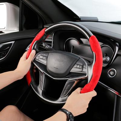 China Anti Skid Fluffy Warm Girly Car Cover Handlebar Cover Winter Plush Interior Decoration Car Hubcap Steering Set for sale