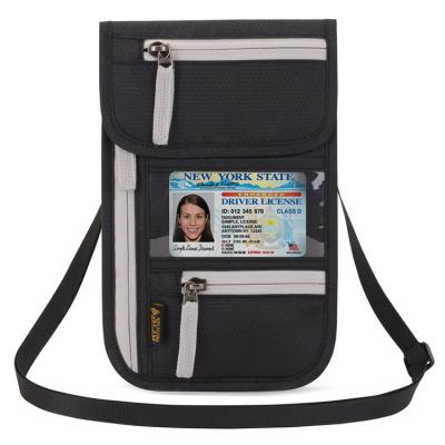 China Custom Passport And Card Holder RFID Blocking Hanging Neck Travel Passport Holder Bag for sale