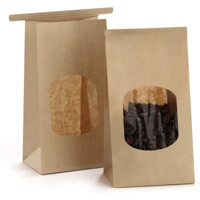 China Custom Eco-Friendly Logo Kraft Small Tea Bags Paper Packaging With Clear Window Tin Tie Tab Lock Bags For Coffee Cookie Bags for sale