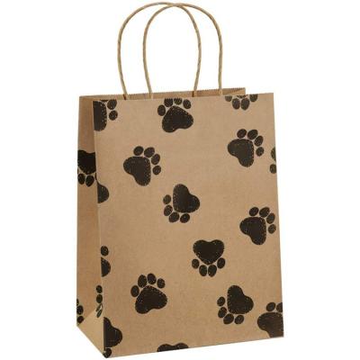 China Factory Direct Sale Eco-Friendly Food Paper Bags With Twisted Handles Puppy Paw Print Brown For Retail Holiday Party for sale