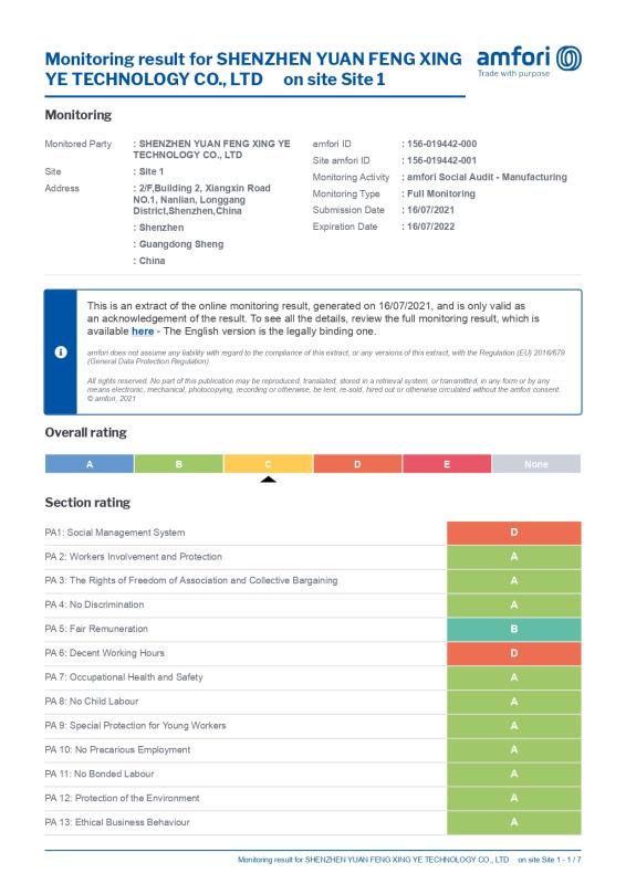 BSCI - Shenzhen Yuan Feng Xing Ye Technology Co., Ltd.