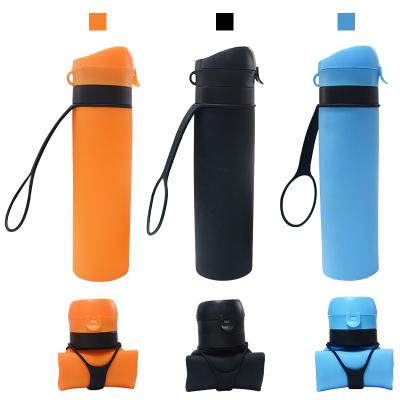 China 600ML Food Grade Silicone Eco-friendly Custom Viable Outdoor Sport Leakproof Collapsible Water Bottle for sale