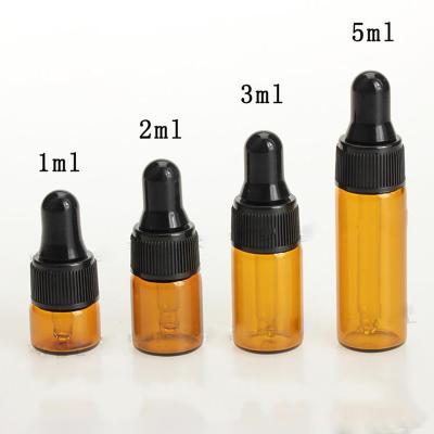 China Portable Glass Dropper Bottles Mini Cosmetic Sample Bottle Empty Essential Oil Vials 1ml 2ml 3ml 5ml in stock for sale