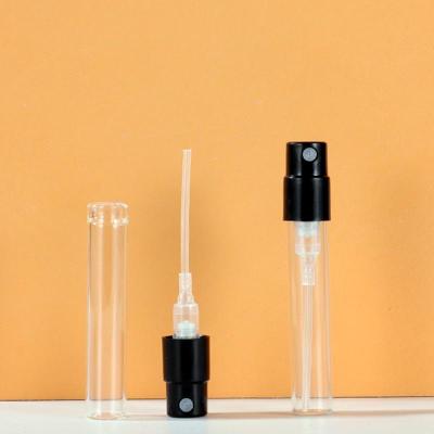 China Eco-friendly 1.8ml 2.5ml Mini Glass Perfume Sample Bottle Empty Perfume Vials With Black Lids For Travel for sale