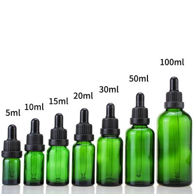 China Luxury Cosmetic Packaging 5ml 10ml 15ml 20ml 30ml 50ml 100ml Personal Care Green Serum Dropper Bottle In Stock for sale