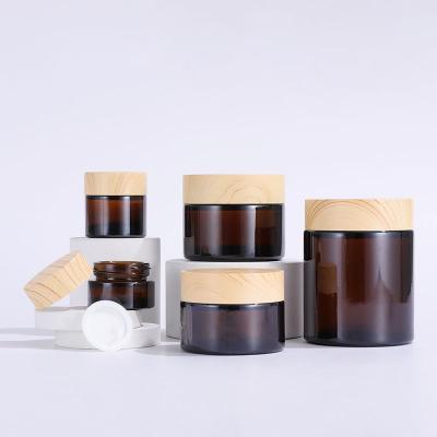 China Brown Cream Bottle 5g 10g 15g 20g 30g 50g 100g Recyclable Custom Frosted Glass Empty Cosmetic Glass Jar Container for sale