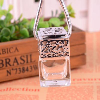 China Car Air Freshener Square Shape Car Perfume Bottle Empty Hanging Car Perfume Diffuser With Silver Gold Black Cap for sale