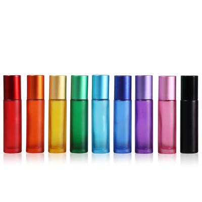 China Recyclable Thick 10ml Frosted Glass Roll On Bottle Empty Refillable Rollball Essential Oil Vials Perfume Bottle for sale