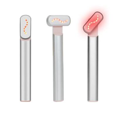 China Wrinkle Remover Rechargeable EMS 4 In 1 Skincare Led Facial Wand Eye Massager Pen Eye Beauty Massager Red Light Therapy Wand for sale