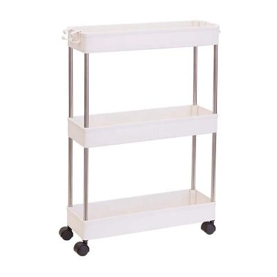 China Sustainable 5 Tier Storage Slim Black White Rolling Cart Wheel Storage Movable Plastic Shelf Rack For Kitchen for sale