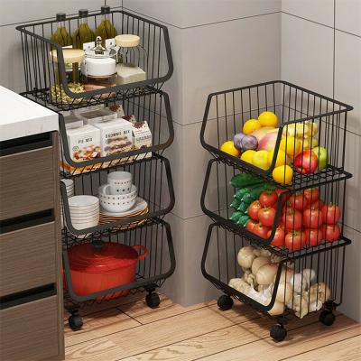 China Sustainable Steel Removable Kitchen Fruit Vegetable Storage Trolley Display Basket Organizer for sale