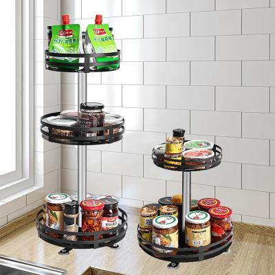 China Viable Revolving Seasoning Rack Household Metal Turntable Spice Rack Makeup Storage Rack Kitchenware Rack for sale