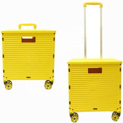 China Collapsible Serving Trolley 4 Rolling Crate Folding Handcart Folding Rolling Cart 4 Wheeled Service Trolley for sale