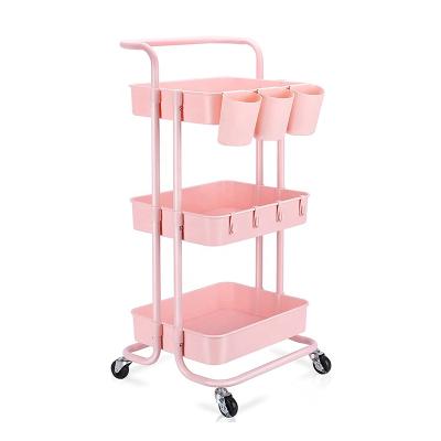 China Modern 3-Tier Storage Bathroom Shelving Rolling Trolley Metal Storage Multi Utility Cart On Wheels for sale