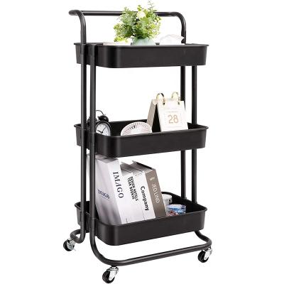 China Modern 3-Tier Metal Foldable Serving Rolling Cart for Office Kitchen Bathroom for sale