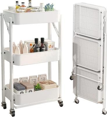 China Corrosion Protection 3-Tier Rolling Kitchen Utility Cart Storage Rolling Cart With Lockable for sale