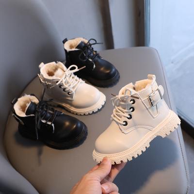 China Other Children's solid color vintage short boots winter Boys plush Martin boots Side zipper Girls soft sole warm cotton leather shoes for sale