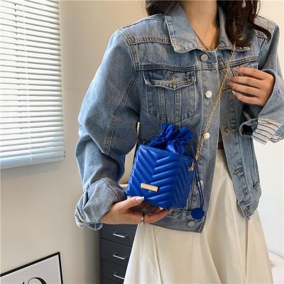 China Fashion New Spring Summer Fashion women Blue Handbag Korean Embroidery Box Bag Shoulder Crossbody Bucket Bag for sale