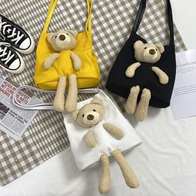 China Fashion 2022 new ins cute bear canvas bag women shoulder messenger bag large capacity handbag for sale