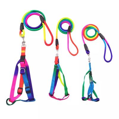 China Viable Factory Wholesale High Quality Nylon Rainbow Color Collar&leash Set For Dog Adjustable for sale