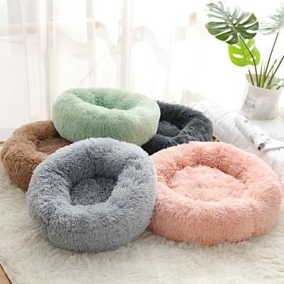 China Warm Faux Fur Durable OEM Donut Washable Soft Dog Cat Bed For Large Dog Around Custom Soothing Fluffy Plush Dog Bed for sale