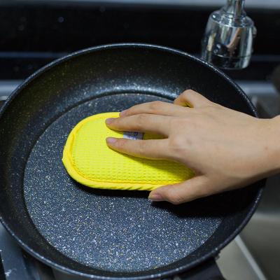 China Sustainable Double Action Microfiber Kitchen Scrub Sponge Dish Pot Grease and Dirt Remover Universal Washout Pad Dish Cloth for sale