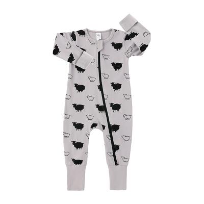 China Wholesale Baby Rompers Baby Clothes Zipper Jumpsuit Two Ways Baby Mittens Knitted Long Sleeves Cotton Zipper Baby Pajamas for sale