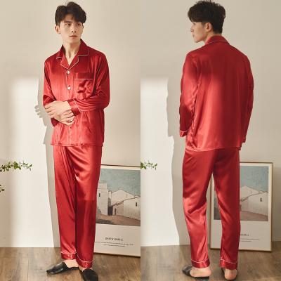 China Autumn Wear Men's Spring Satin Pajamas Warm And Soft Long Sleeves Mens Kurta QUICK DRY Wholesale Pajamas 2 Piece Sets for sale