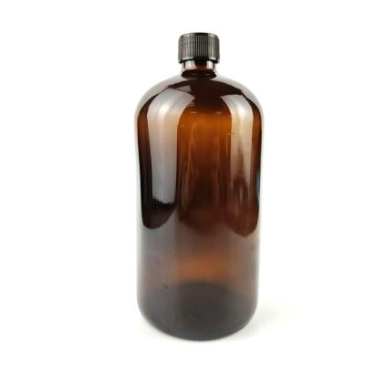 China Eco-friendly 32 oz. Amber Boston Round Glass Bottles with 28/400 Polycone Rim Caps for sale