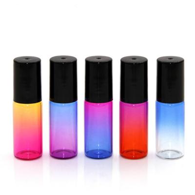 China Personal Care Ready To Ship 5ml Colored Essential Oil Gradient Roller Tubular Glass Bottles With Lid for sale