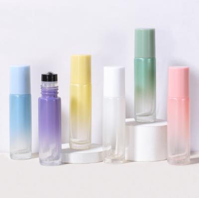 China 10ml Cosmetic Colorful Essential Oil Roller Bottle Glass Roll On Bottle Skin Care Cream Screen Printing for sale