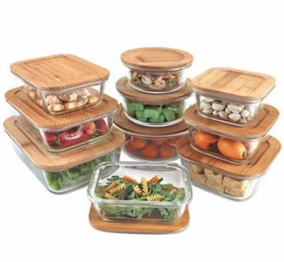 China Freshness Preservation Glass Food Container With Wooden Lid for sale