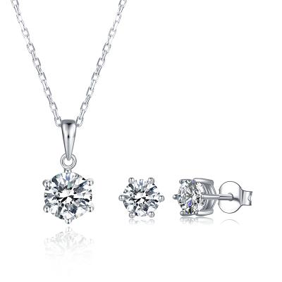 China TRENDY 18k White Gold Plated 925 Sterling Silver 1ct 6.5mm Moissanite Necklace 0.5ct 5mm Moissanite Earrings Women Jewelry Sets for sale