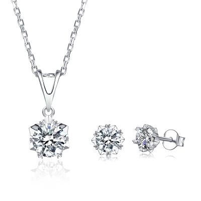 China TRENDY 18k White Gold Plated 925 Sterling Silver 1ct 6.5mm Moissanite Necklace 0.5ct 5mm Moissanite Earrings Women Jewelry Sets for sale