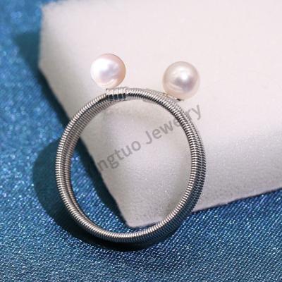 China TRENDY 8-9mm Round 925 Silver Pearl Ring Jewelry Freshwater Pearl Ring Original Design for sale