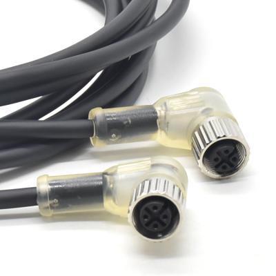 China Industrial IP67 Welding Lighting Cable M12 A Coded Socket 4 Angled Pin LED Female Connector for sale