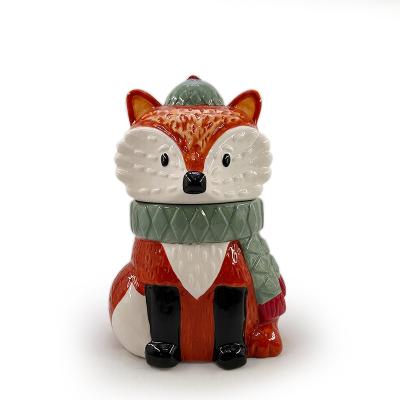 China Sustainable Hot Sale By Manufacturers Cartoon Fox Kitchen Decoration Ceramic Cookie Jar Storage Jar for sale