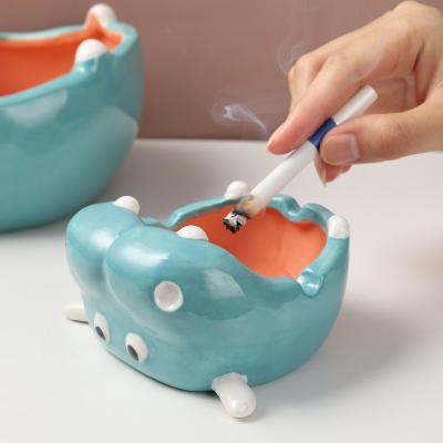 China Hot Selling Cartoon In Europe Cute Cartoon Hippo Big Ashtray Mouth Shape Ceramic Ashtray For Home Decoration for sale