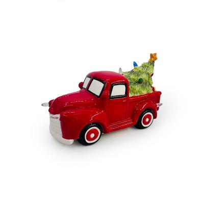 China Contemporary Creative Home Decoration Christmas Tree Truck Ornaments Ceramic Truck With LED Lights for sale