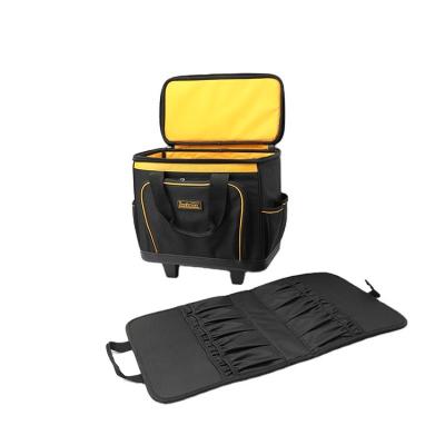 China 1680D polyester or other heavy duty large capacity tool bags with wheeled trolley backpack rolling tool bag for sale