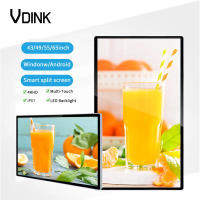 China VDINK Indoor 43 49 55 65 Inch 4KHD Super Narrow Frame Android Smart TV Screen LCD Digital Signage Advertising Players For Wall Mount for sale