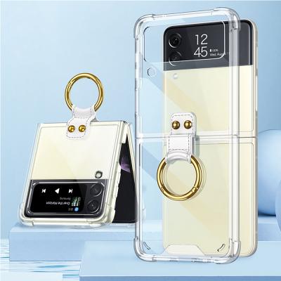 China New Airtag Transparent Cell Phone Case Scasync 2021 Shockproof For Samsung Galaxy Z Flip 3 Case Ring Kickstand Clear Protective Cover for sale