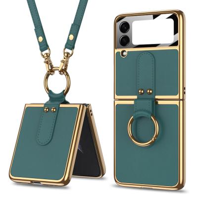 China New Scasync Shockproof Shockproof Leather Cover For Samsung Galaxy Z Flip 3 Ring Cell Phone Case for sale