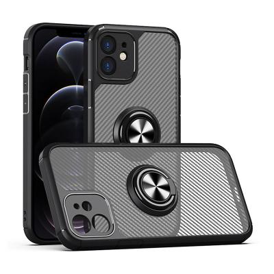 China Shockproof Fiber Ring Magnetic Phone Case For Iphone 12 pro Max High Quality Tpu Pc Flip Mobile Back Carbon Shockproof Cover for sale