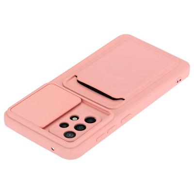 China Luxury Shockproof Camera Protective Card Holder Wallet Phone Case Slide Cover For Samsung Galaxy A72 for sale